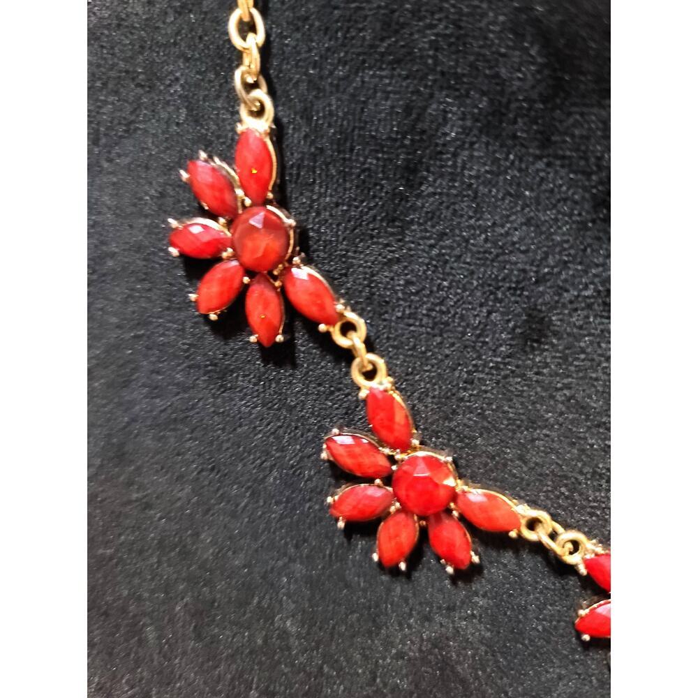 Women's Red Flower Statement Necklace Gold Chain … - image 5